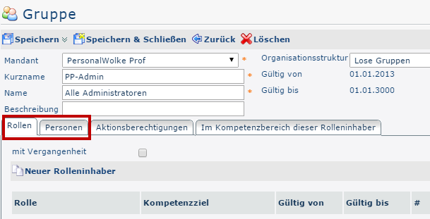 Neue Abteilung Rollenzuordnung